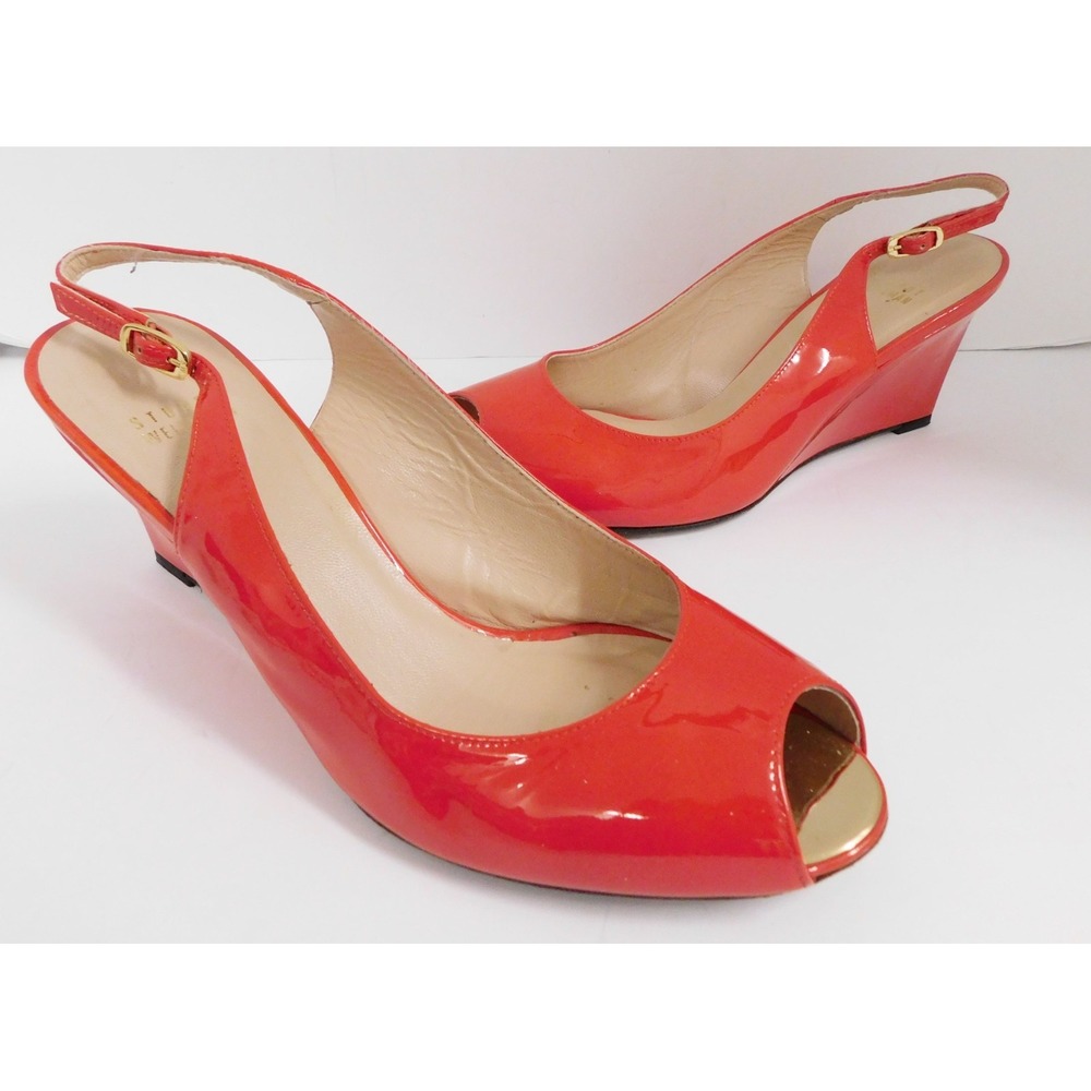 Stuart Weitzman Ora Red Patent Leather Wedge Sandals Size 10 M